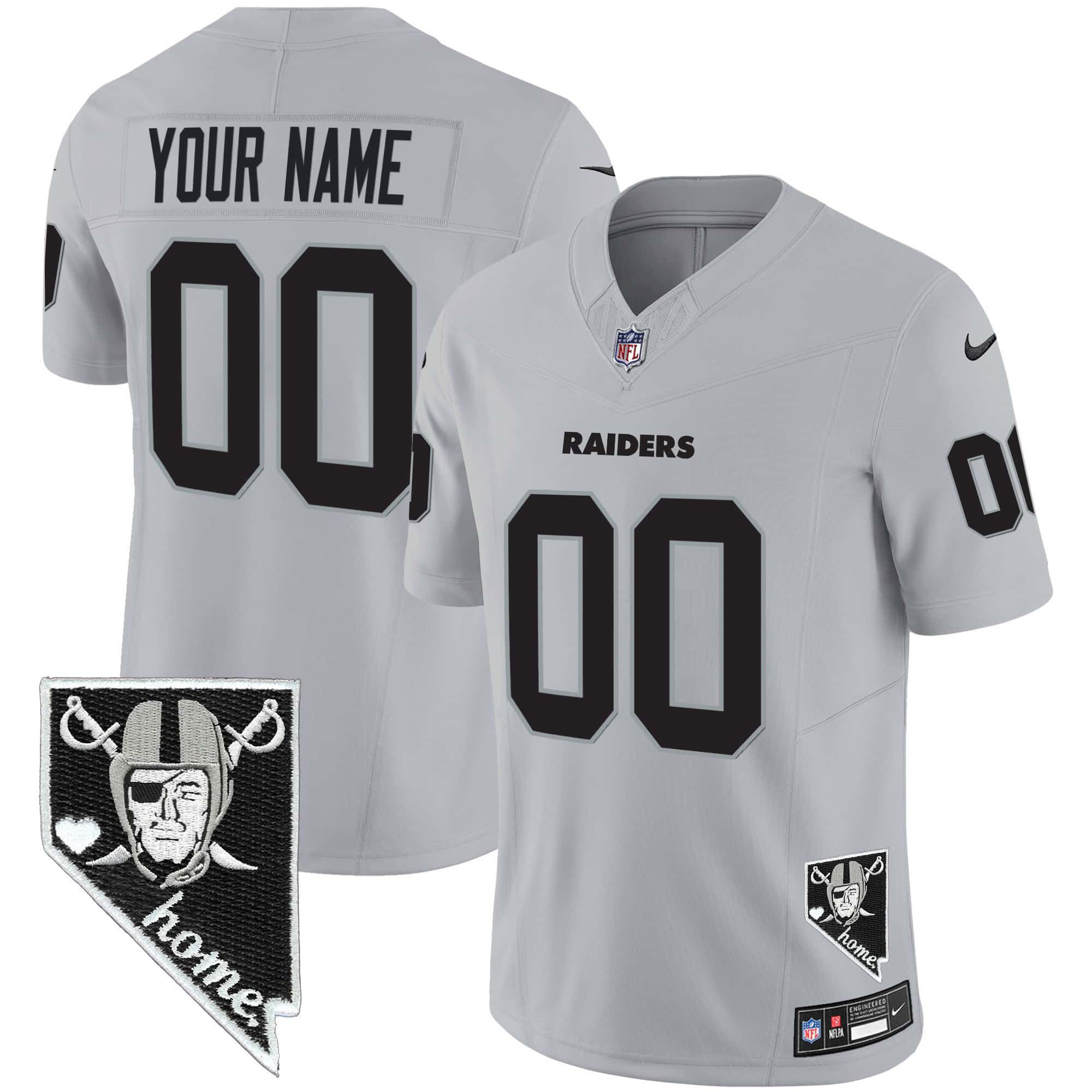 Men Oakland Raiders Grey 2024 Nike Nevada Home Patch Vapor Custom NFL Jersey